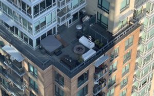 Roof top terrace with old cement pavers